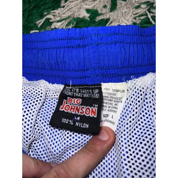 Vintage Big Johnson Nylon Blue Shorts Bottoms VTG L Large Rare - Picture 4 of 7
